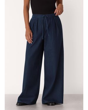 Whistles Cotton Wide Leg Pleat Trouser - Blue