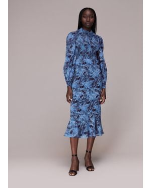 Whistles Snow Flurry Shirred Midi Dress - Blue