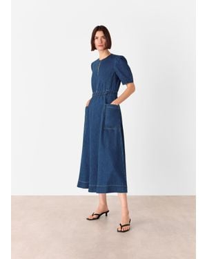 Whistles Midi Short Sleeve Dress - Blue