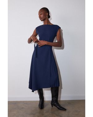 Whistles Pleat Detail Asymmetric Midi Dress - Blue