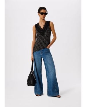 Whistles Mini Spot Lace Trim Top - Blue