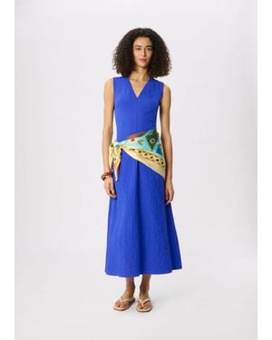 Whistles V Neck Textured Dress - Blue