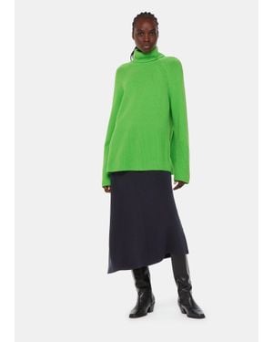 Whistles Ottoman Rib Curved Hem Skirt - Green