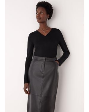 Whistles V Neck Long Sleeve Top - Black