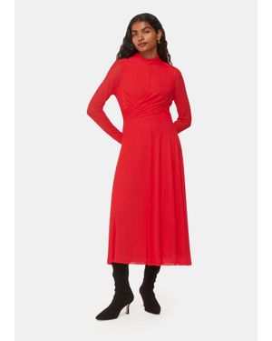 Whistles Petite Arabella Ruched Mesh Dress - Red