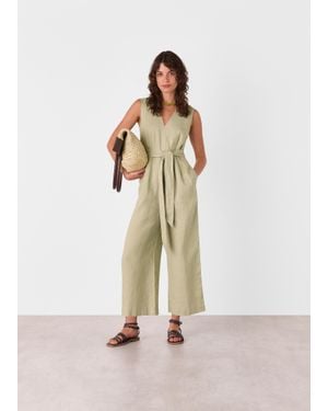 Whistles Belted Seamed Linen Jumpsuit - Natural