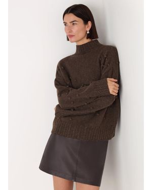 Whistles Wool Irregular Bobble Knit - Brown
