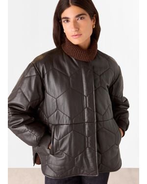 Whistles Cleo Leather Quilted Jacket - Brown