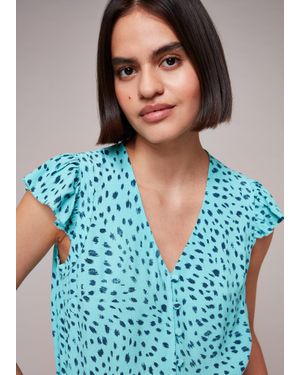 Whistles Speckled Spot Frill Top - Blue