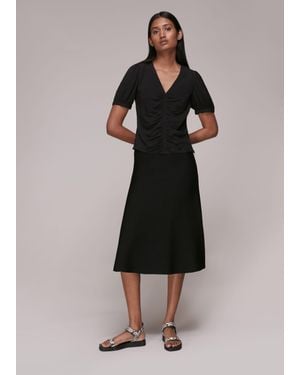 Whistles V Neck Gather Detail Top - Black