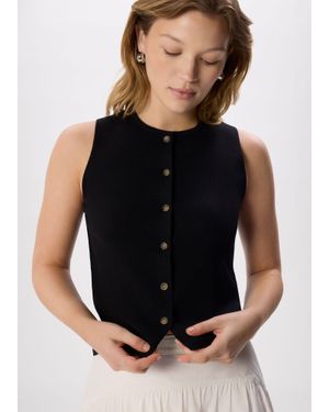 Whistles Lucy Button Front Knit Tank - Black