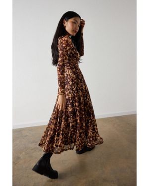 Whistles Petite Abstract Animal Mesh Dress - Brown