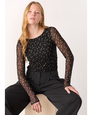 Whistles Spot Print Mesh Jersey Top - Black