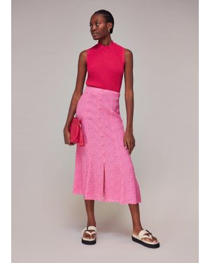 Whistles Diagonal Fleck Button Skirt - Pink