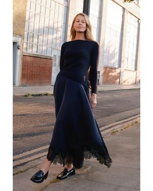 Whistles Petite Knit Hybrid Lace Trim Dress - Blue