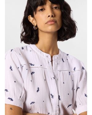 Whistles Embroidered Cotton Frill Top - Grey