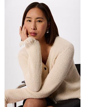 Whistles Cotton Boucle Fringe Cardigan - Natural