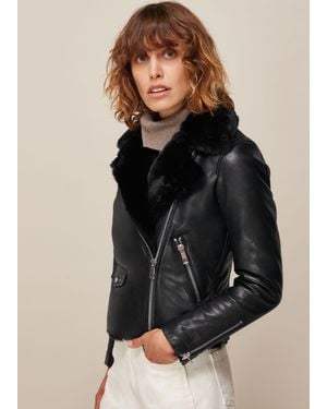 Whistles Faux Fur Lined Agnes Biker - Black