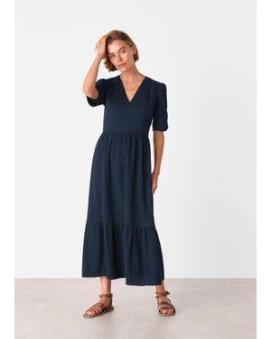 Whistles Textured Cotton Midi Dress - Blue