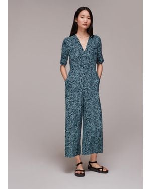 Whistles Contrast Leopard Jumpsuit - Blue