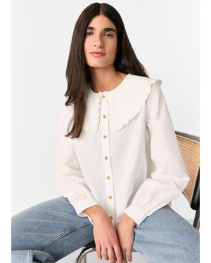 Whistles Cotton Collar Detail Top - White