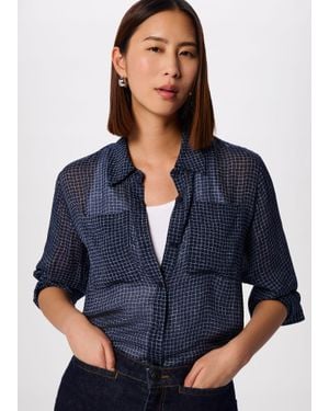 Whistles Grid Print Sheer Shirt - Blue