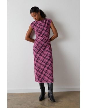 Whistles Check Mesh Midi Dress - Pink
