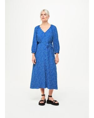 Whistles Petite Micro Cactus Print Midi Dress - Blue