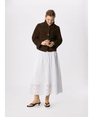 Whistles Broderie Cotton Midi Skirt - White