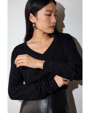 Whistles Annie Sparkle V Neck Knit - Black