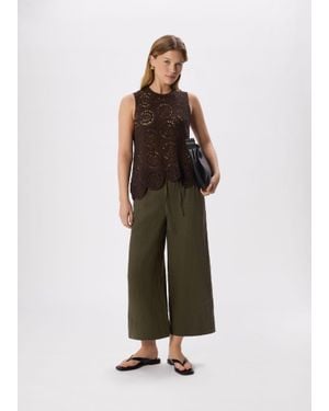 Whistles Elasticated Linen Crop Trouser - Green
