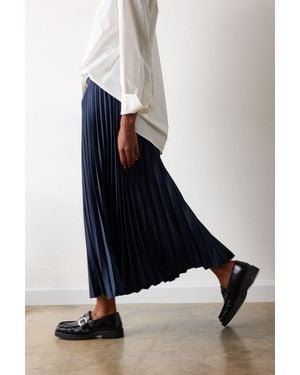 Whistles Satin Pleated Midi Skirt - Blue