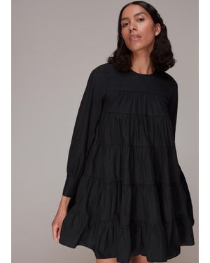 Whistles Ronnie Cotton Tiered Dress - Black