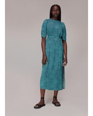 Whistles Daisy Waves Cut Out Midi Dress - Blue