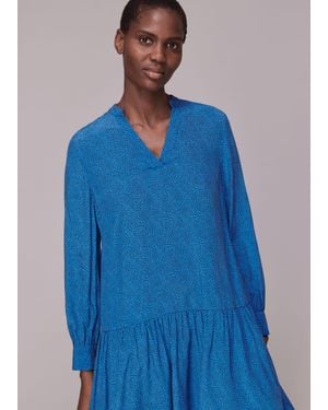 Whistles Animal Fleck Smocked Dress - Blue