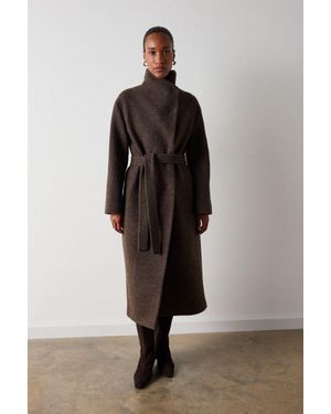 Whistles Morgana Wool Funnel Neck Belted Wrap Coat - Black