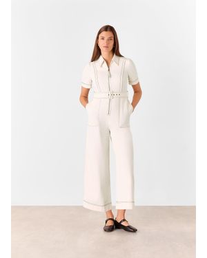 Whistles Denim Pintuck Belted Jumpsuit - White
