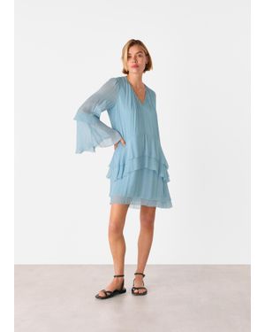 Whistles Frill Boho Mini Dress - Blue