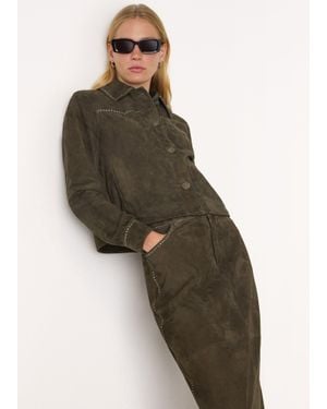 Whistles Suede Leather Studded Jacket - Green