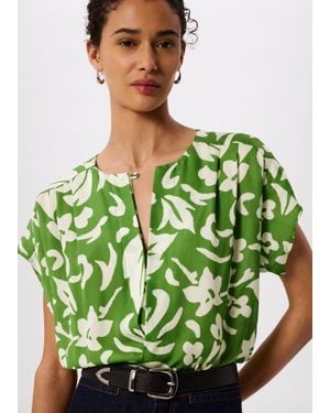 Whistles Floral Keyhole Blouse - Green