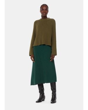 Whistles Ottoman Rib Curved Hem Skirt - Green