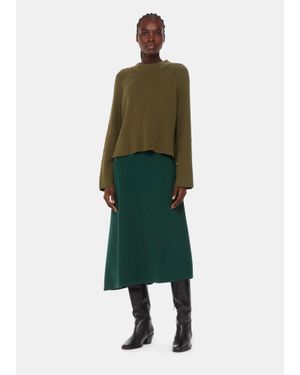 Whistles Ottoman Rib Curved Hem Skirt - Green