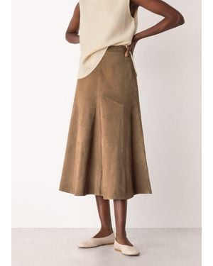 Whistles Zig Zag Panel Suede Skirt - Natural