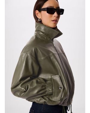Whistles Frida Leather Bomber Jacket - Green