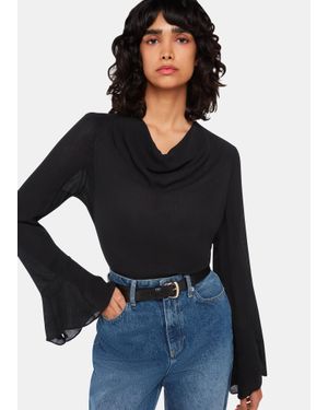 Whistles Pia Plisse Cowl Neck Top - Black