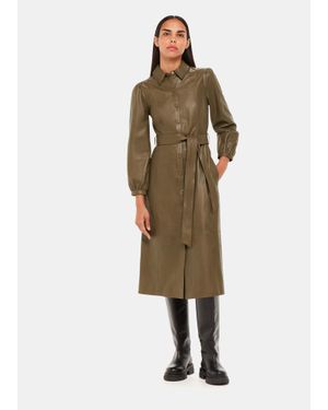 Whistles Phoebe Leather Shirt Dress - Green