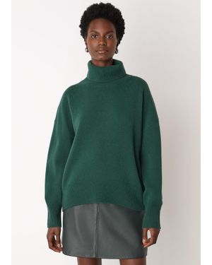 Whistles Wool Roll Curved Hem Knit - Green