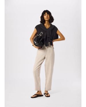 Whistles Linen Barrel Leg Trouser - White