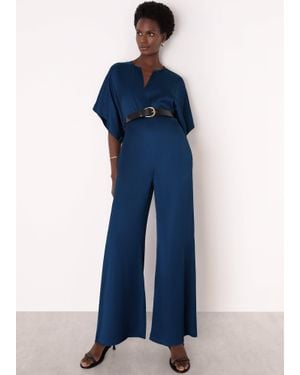 Whistles Satin Short Sleeve Jumpsuit - Blue