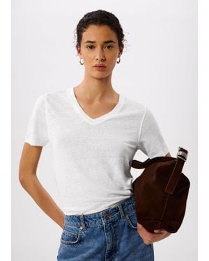 Whistles Linen V Neck T-Shirt - White